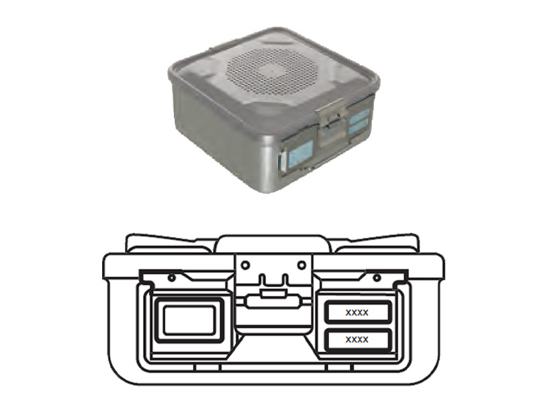 Container sterilizare cu capac rosu perforat si partea inferioara neperforata, 285x280x100mm 